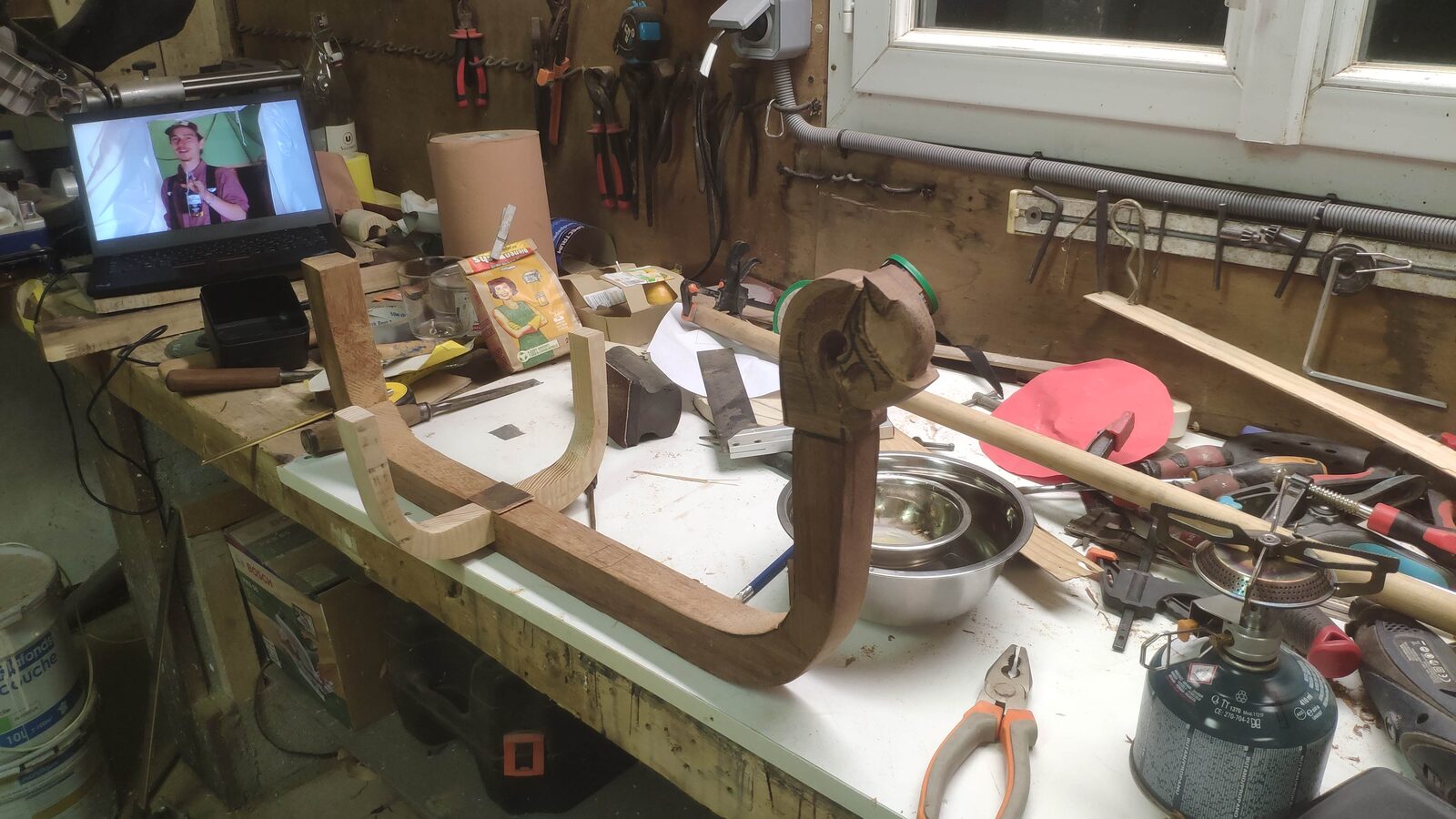 Early build of a wooden Drakkar model